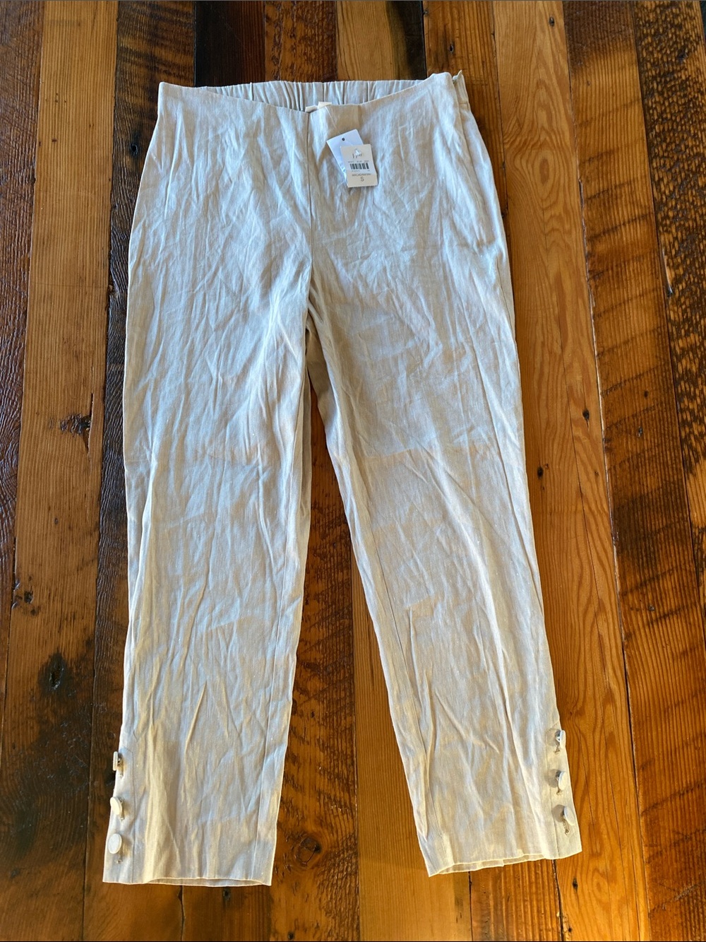 J. Jill Cream Linen-Blend Ankle Pants with Button Cuff Detail small 30x26 new!